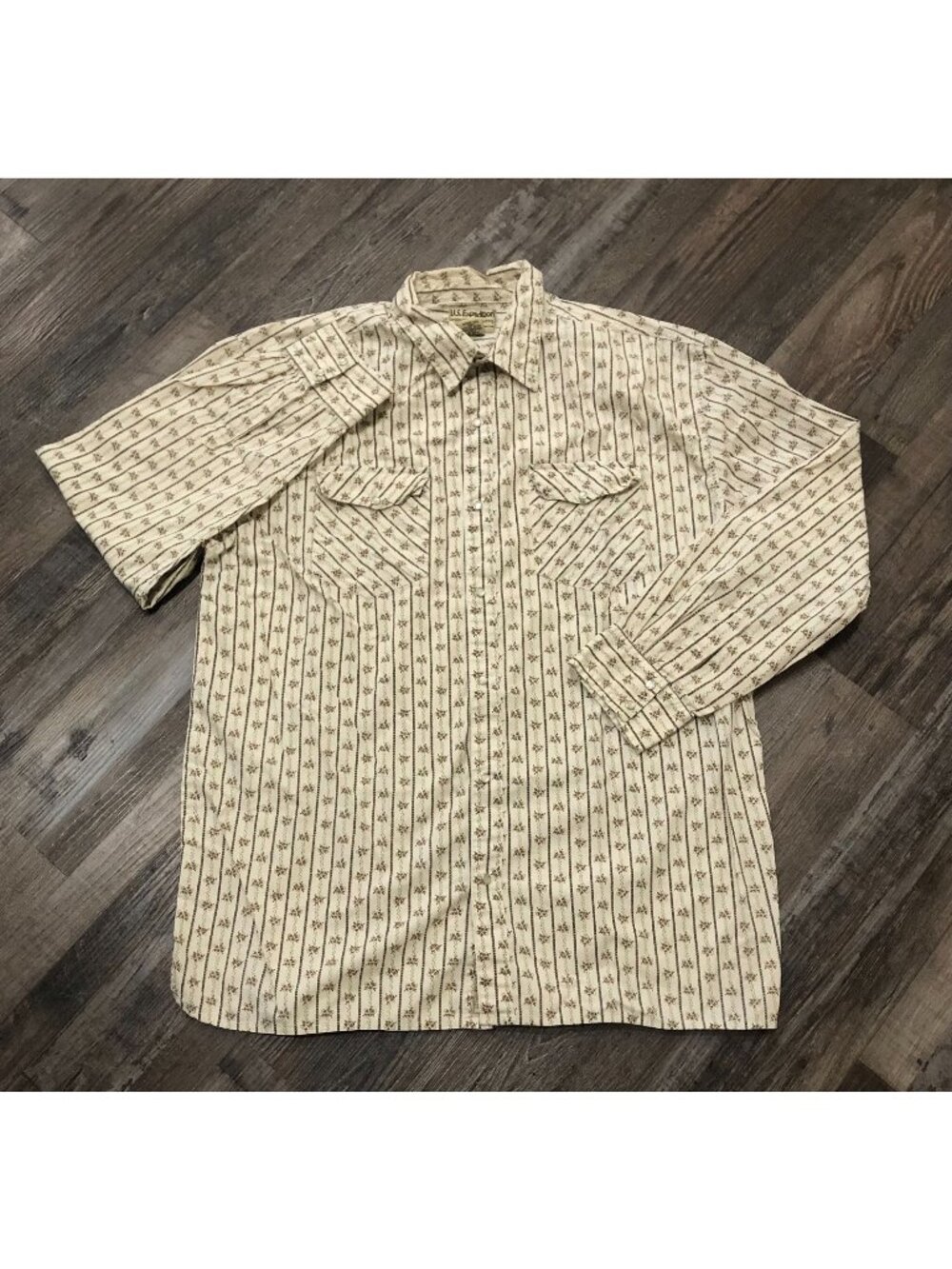 US Expedition Mens XL Beige All Over Print Western Pearl Snap Shirt